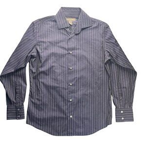 Banana Republic Mens Navy Striped Button-Down Shirt 15-15.5 M 100% Cotton Classi